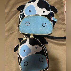 Skip Hop Cow Design Backpack and Lunch Bag Set - Black and Blue